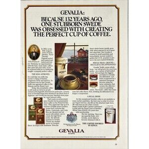 GEVALIA Kaffe "The Coffee Favored by Kings" 1853 Sweden Vintage Print Ad 1986